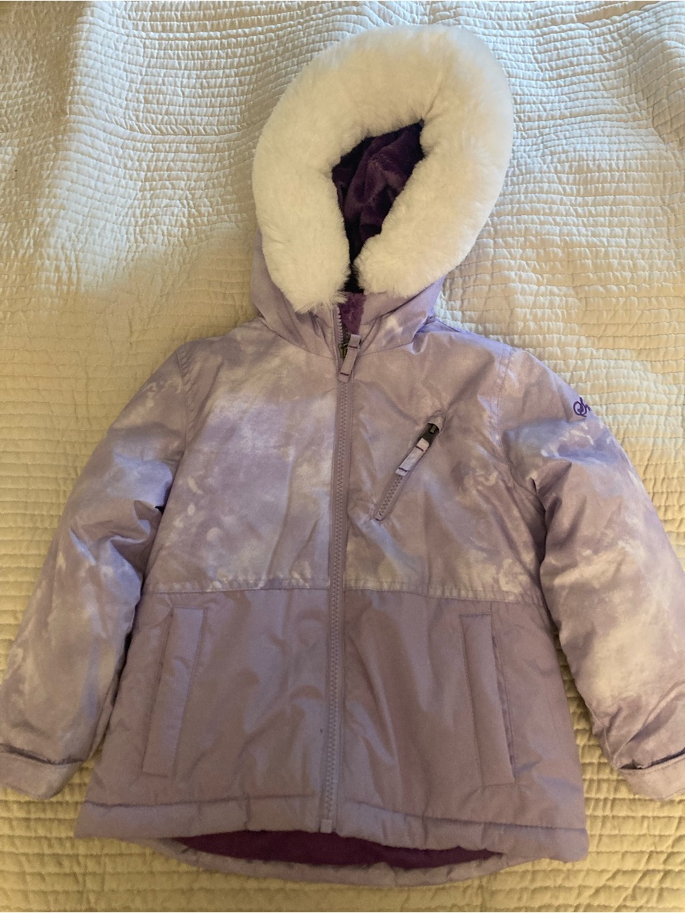 Snozu Lavender Puffer Jacket with Faux-Fur Hood Trim